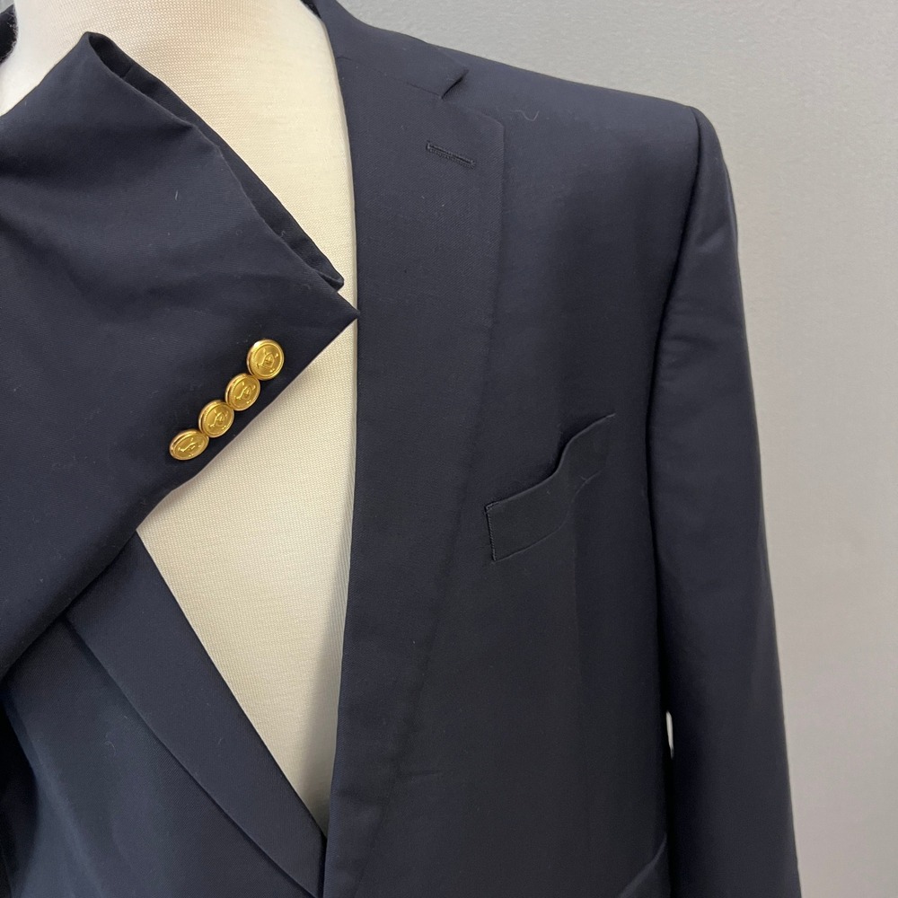 Lauren Ralph Lauren Blazer Mens 48R Navy Blue Gold Button Wool Suit Jacket - Picture 5 of 16